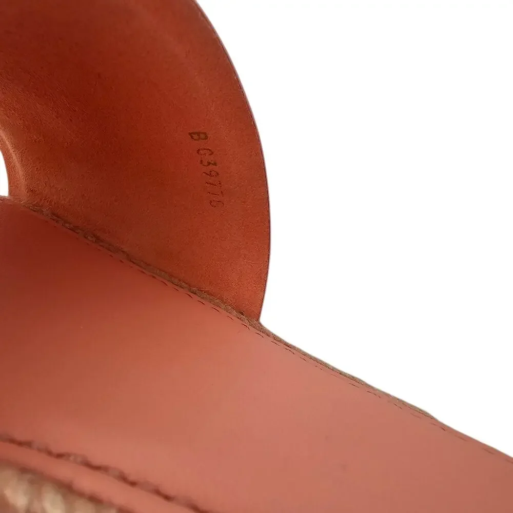 Chanel CC Logo Orange Coral Leather Flat Slide Sandal Jute Size 41 10 10.5